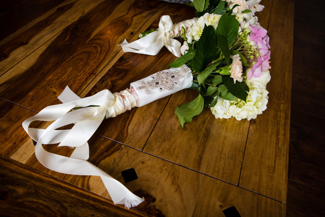 Brides flower bouquet on her wedding